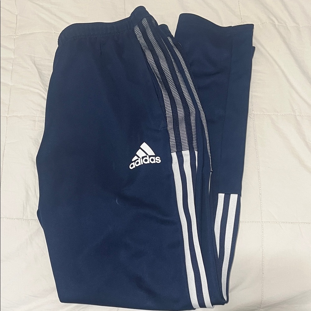 Adidas Men's Navy Joggers with White Stripes